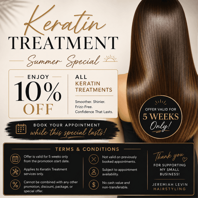 Keratin Treatment Summer Special at Jeremiah Jacob Levin Hairstyling in Coronado, CA